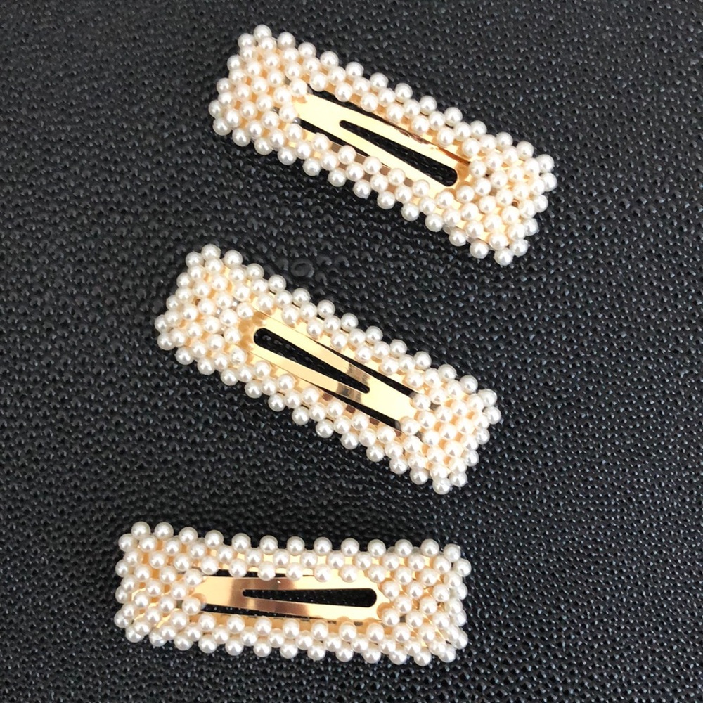 3/$13 Oversized Pearl Barrette Large Rectangular